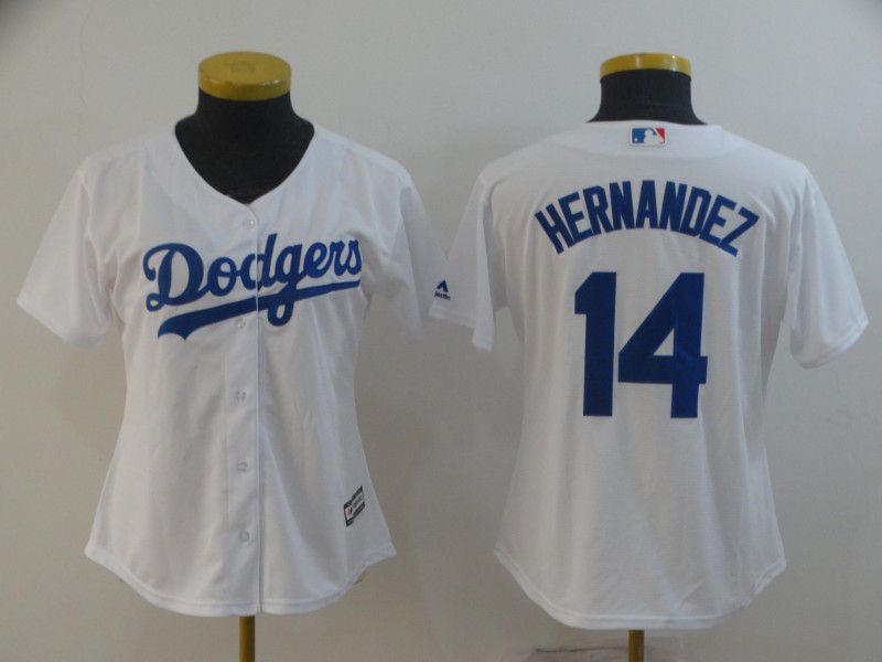 Women Los Angeles Dodgers 14 Hernandez White Game MLB Jersey